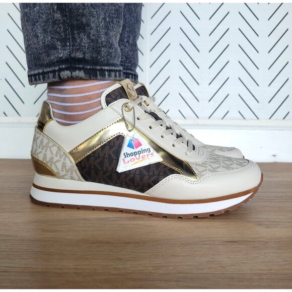 ❤️MK MADDY Womens Trainer Sneaker 5.5 Monogram Gold Brown Casual Lifestyle Shoes - Picture 2 of 11